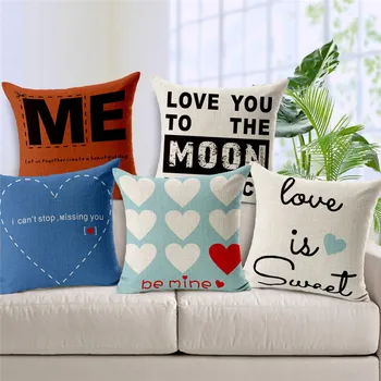 

Cotton Linen Geometric Letter Sweet Love Printed Decorative Throw Pillow Cushion Cover For Sofa Home Decor Almofadas Cojines