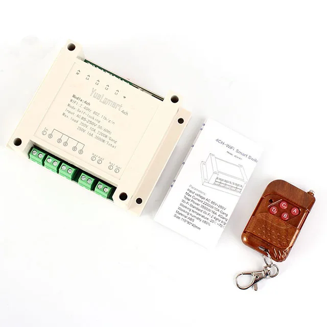 

A7-- 4-Channel 2.4G IoT 10A Wireless WIFI Intelligent Control Switch Self-Locking Relay Module AC 85V-250V with Remote Controler
