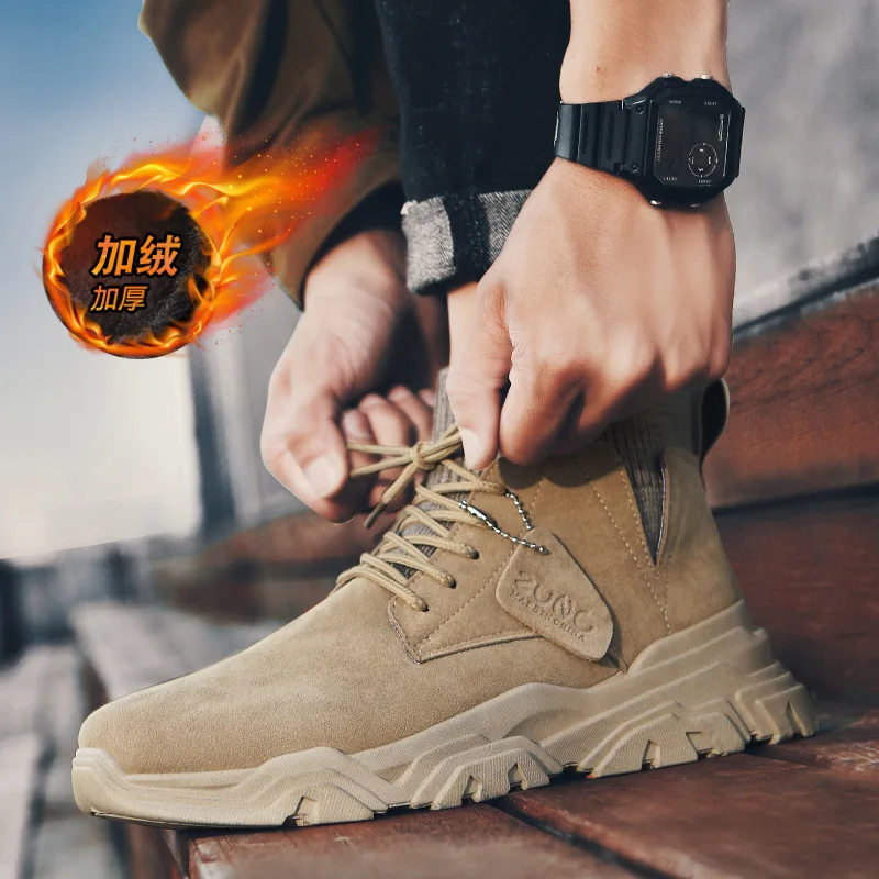 

Mid-top Men plus Velvet Socks Martin Boots Autumn And Winter New Style Warm Versatile Street Worker Boot