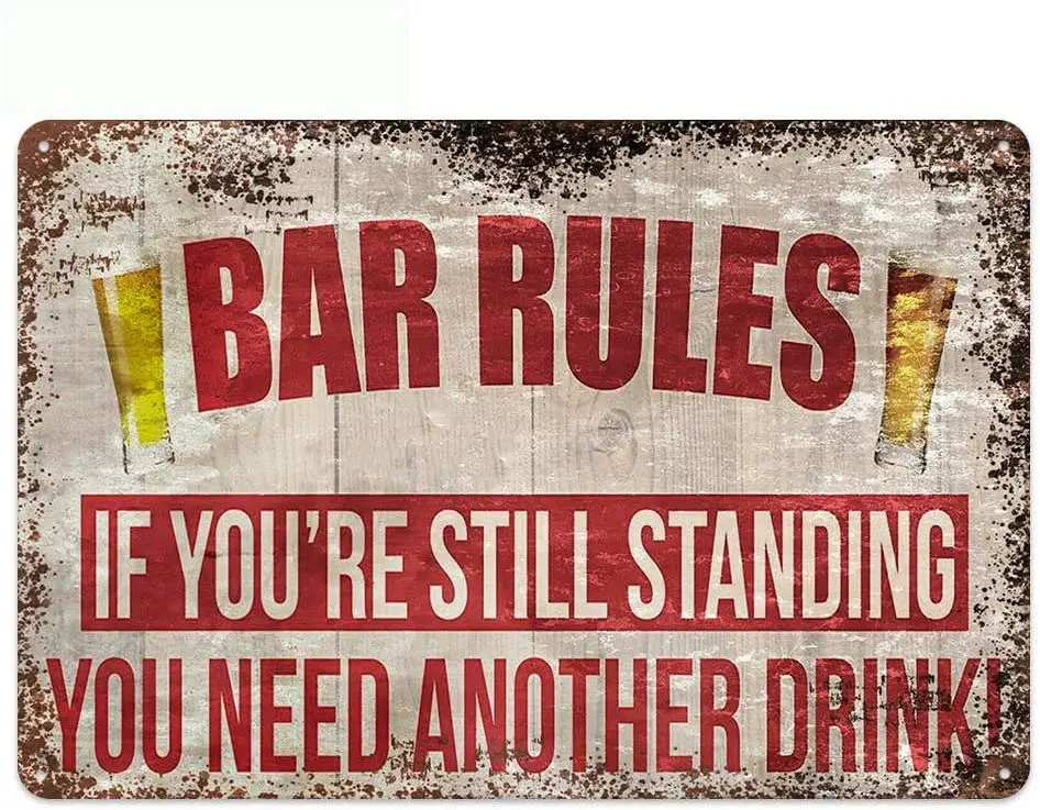 

Original Vintage Design Bar Rules Tin Metal Wall Art Signs, Thick Tinplate Print Poster Wall Decoration for Bar