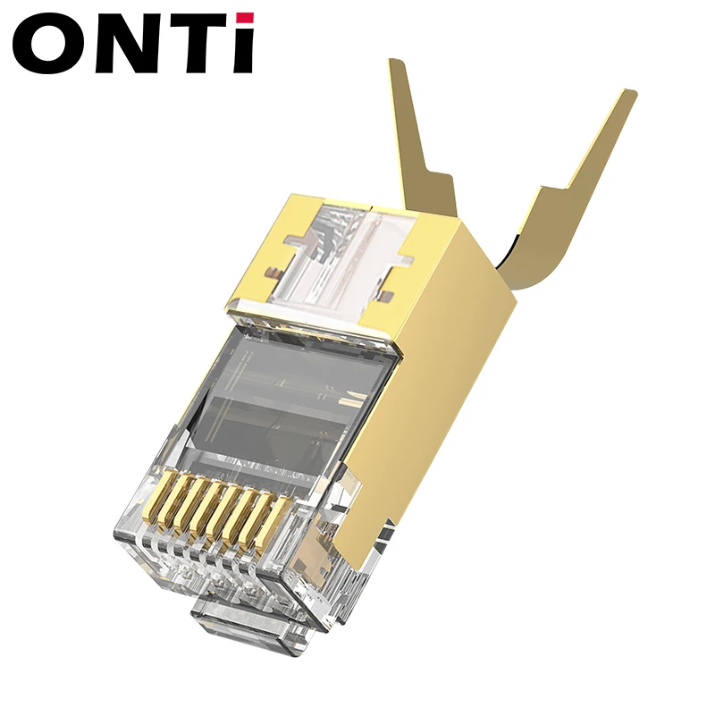 Onti-conector de Cabo de Rede Banhado a Ouro Passagem Através do Plugue 8p8c Modular Cat5e Cat6 Cat7 Plug Rj45 50u 10 Pcs 50 Pcs 100 Pcs - Imagem 2