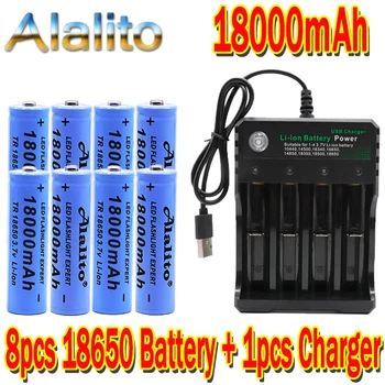 

6pcs 18650 battery 3.7V 18000mAh rechargeable battery with charger for Led flashlight batery litio battery+1pcs Charger