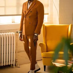 Tailored Men Suits Yellow Notched Lapel Wedding Tuxedos Custom Made Blazer Suits 2 Pieces Suits Set Party Prom Costumes Hommes