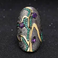 Винтажные зеленые фиолетовый горный хрусталь палец Кольца Серебро Золото Смешанные цвета ветвь лист обручальное кольцо ювелирные изделия Z3P443
