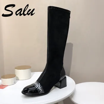 

Salu 2020 Boots Women Ankle Boots for Women Winter Genuine Leather High Heel Shoes Woman Tow Style Shoes