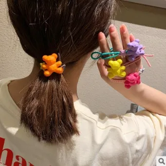 

100 шт/партия DIY Простые цветастые акриловые резинки для волос Мультяшные маленькие медведи Кольца для волос Инструменты для укладки аксессуары HA634