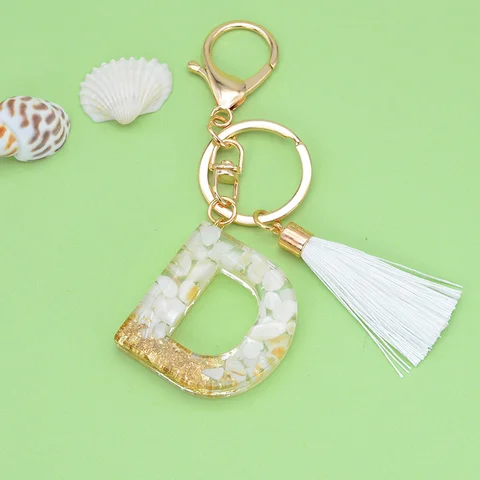 Gold Tassel Alphabet Keychain English Letter Keyring Glitter Gradient Resin Gold Leaf Crafts Car Mirror Handbag Charms