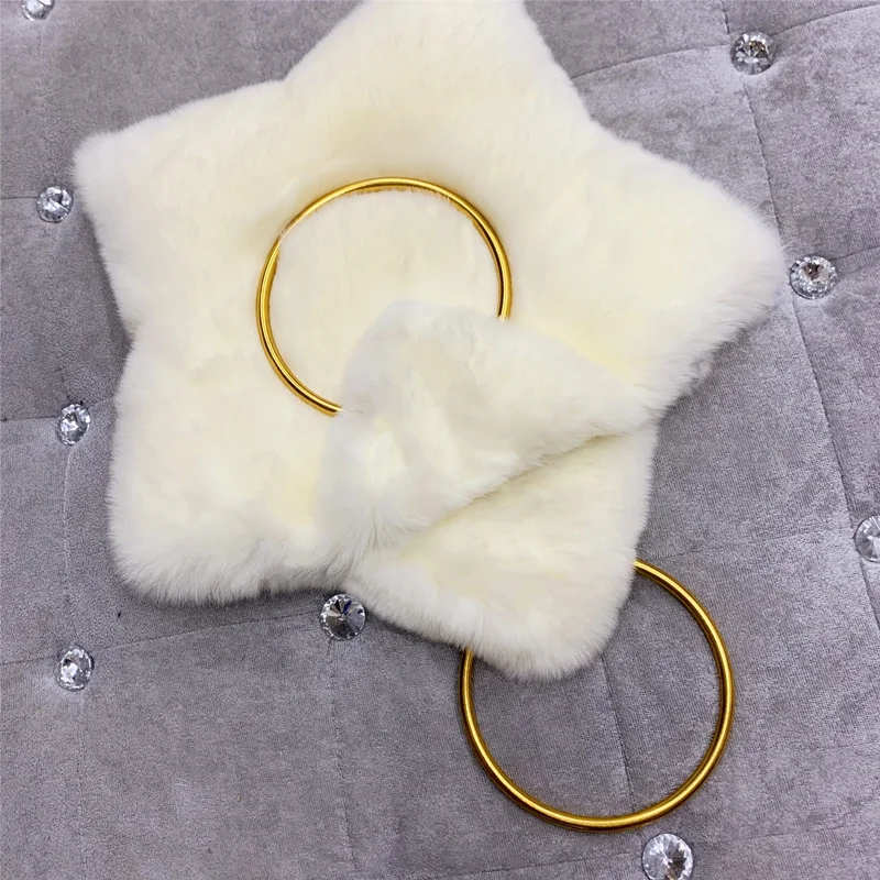 Сумка с пятиконечными звездами женская сумка из цельного кроличьего меха