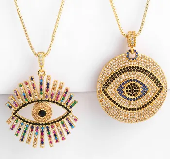 

evil eye multicolor micro pave cz zircon cubic zirconia necklace copper Clavicle gold plated Snake Chain Choker Pendant cfb34