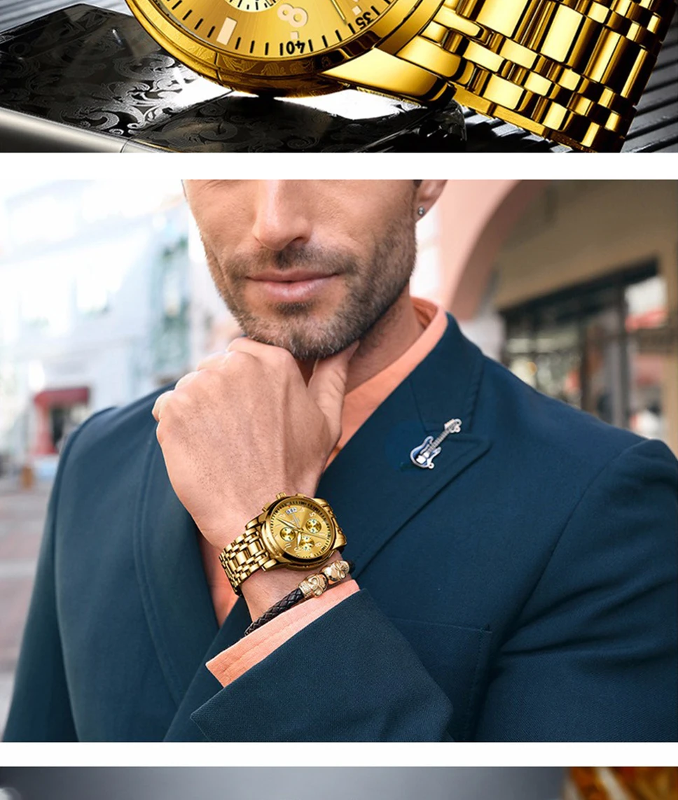 ONTHEEDGE, мужские роскошные повседневные водонепроницаемые кварцевые часы, модные наручные часы из нержавеющей стали, деловые мужские часы