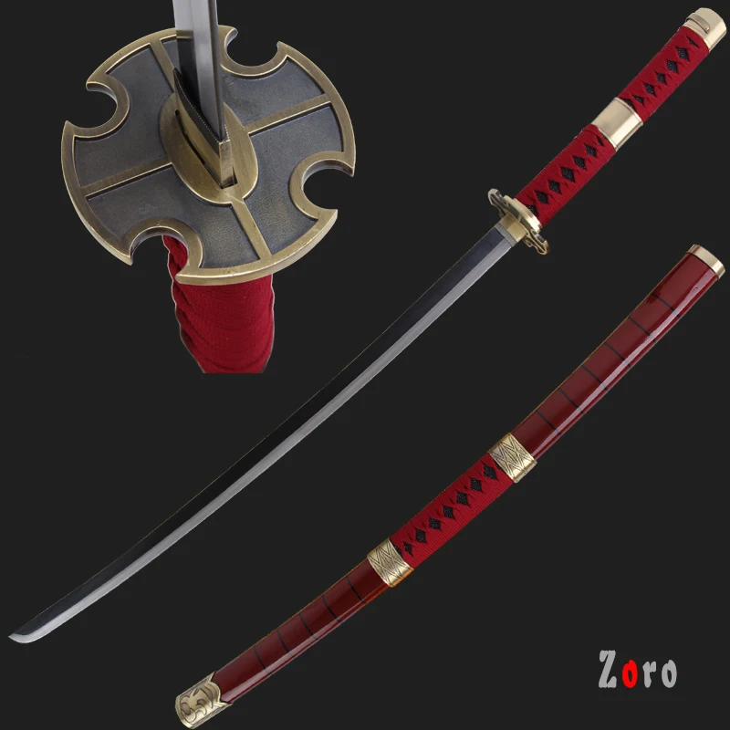 

Real Steel Katana swords samurai Anime One Piece Cosplay Sandai Kitestu Zoro Sword decoration Christmas Prop Red No sharp