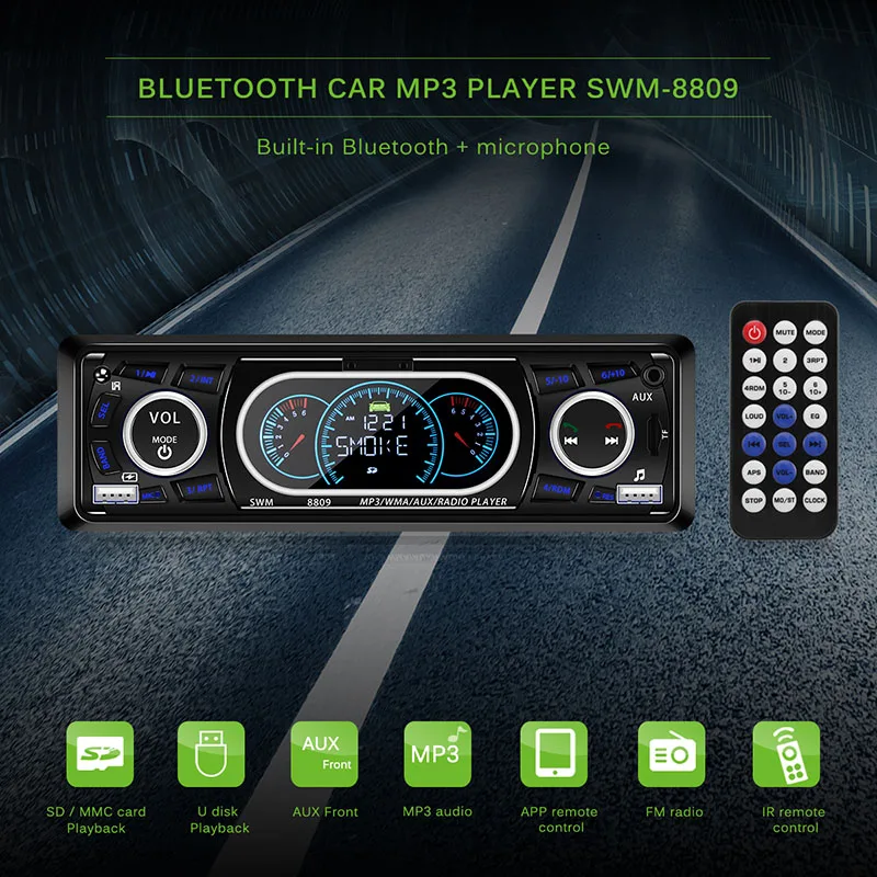 Bluetooth 1 Din автомобильный стерео аудиомодулятор fm-приемник MP3 радио плеер USB/TF/AUX с пультом дистанционного управления автомобильный mp3-плеер