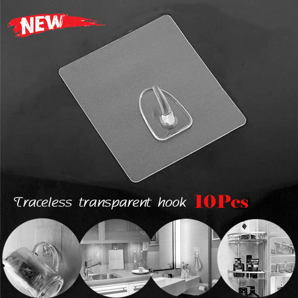 Wall Hooks For Hanging Waterproof Seamless Adhesive Hook 10 Pcs Transparent Reusable anti-skid Traceless | Дом и сад