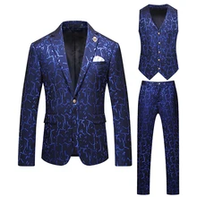 

Suit Male Men's Suits Four Seasons New Men's Suit Jacquard Three-Piece Set Men's Wedding Dress + One Button Three Colors M-4XL