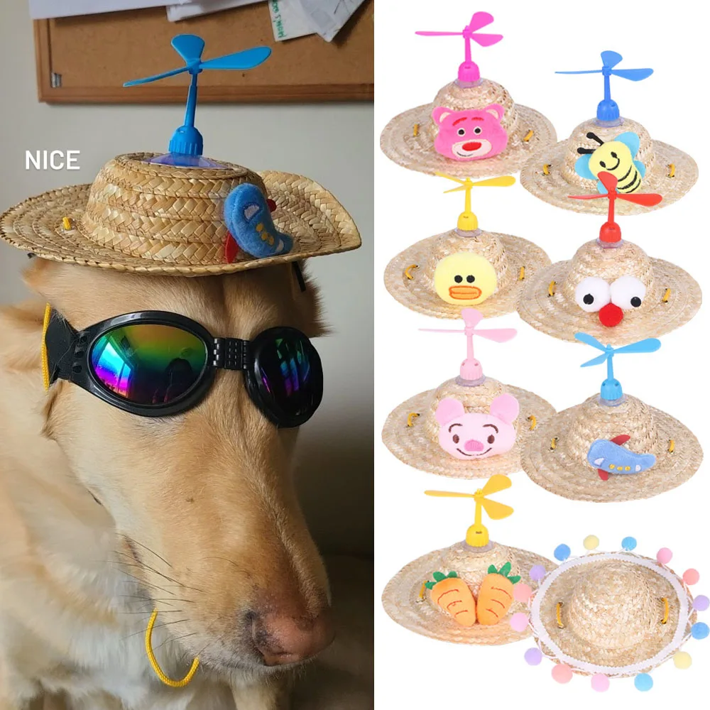Cute Fan Dog Cat Straw Hat Pet Supplies 