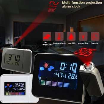 

1pc New Projection Alarm Clock With Weather Station Thermometer Date Display USB Charger Snooze LED Projection Digital Clock