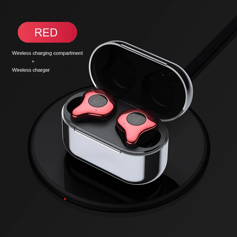 Silver Red TWS Bluetooth 5,0 беспроводная гарнитура для наушников HiFi спортивные наушники микрофон с быстрой зарядкой чехол - Цвет: Silver Red