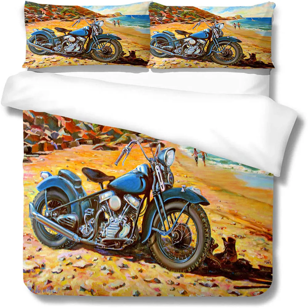 

3D Motorcycle Printed Bedding Set King Size Duvet Cover Fashionable Bed Cover Set Queen Full Double Single Bedroom Decorations