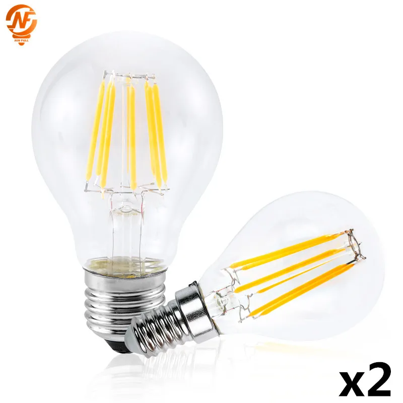 

2pcs/lot E27 E14 Retro Edison LED Filament Bulb Lamp 220V-240V 2W 4W 6W 8W Light Bulb G45 A60 Glass Bulb Vintage Candle Light