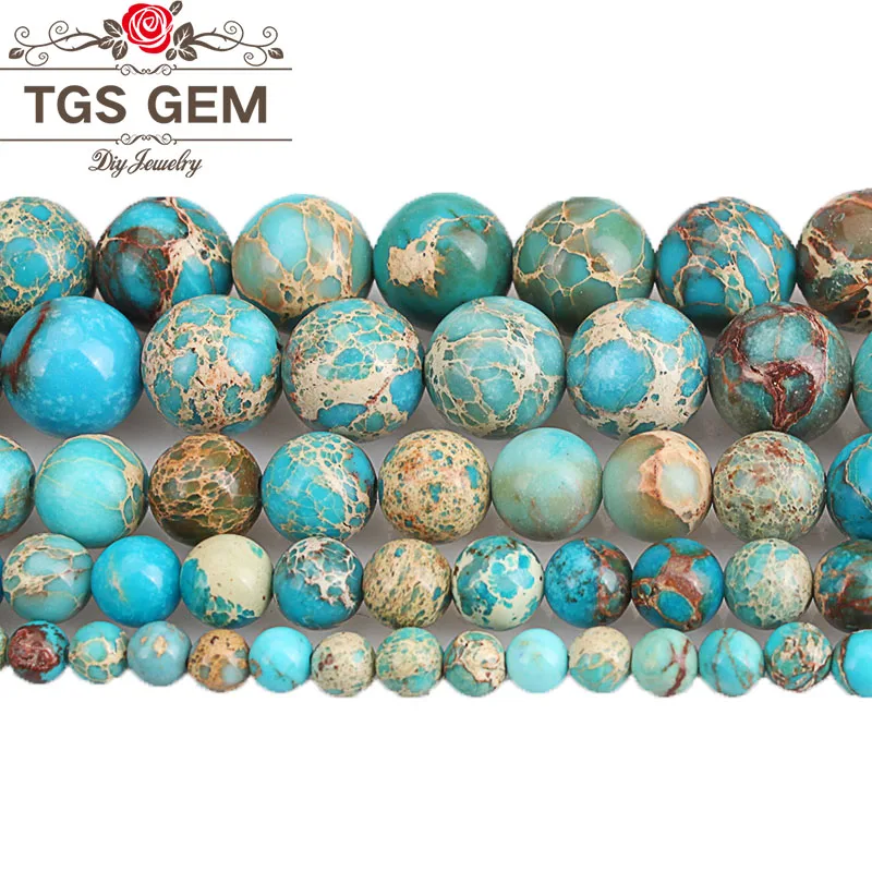 

Natural Stone Sky Blue Sea Sediment Turquoises Imperial Jaspers Stone Round Beads For Bracelet Jewelry Making 4 6 8 10 12mm