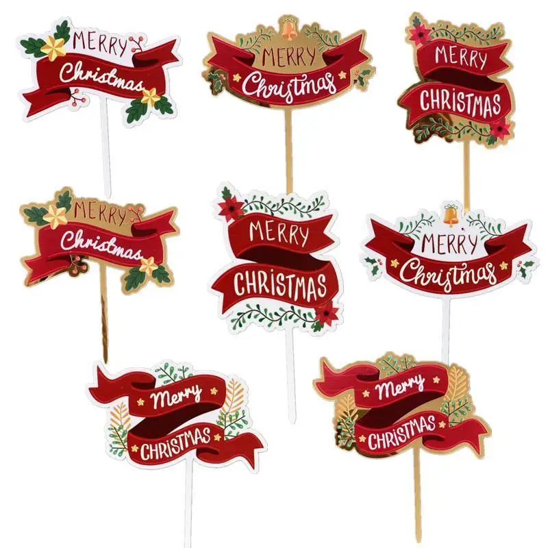 

Flower Leaf Christmas Acrylic Cake Topper Color Printing Cake Insert For Merry Christmas Party Cake Card Cake Decoration