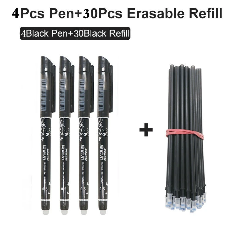 4Pcs Black Set 4+ 30 шт/набор офисная гелевая ручка стираемая ручка запасной стержень 0,5 мм синие Черные чернила Волшебная шариковая ручка Shool канцелярские принадлежности - Цвет: 4Pcs Black Set