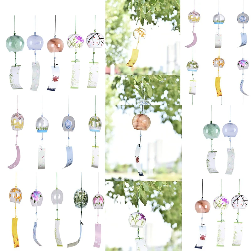 Japanese Style Glass Wind Chimes Hanging Craft Bell Handpaint Chime Blessing Ornament Home Garden Office Decor | Дом и сад
