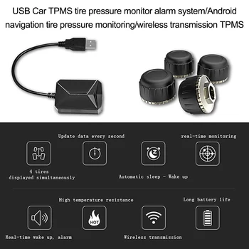 

Hot Universal USB Car TPMS Tire pressure Monitor Alarm System/Android Navigation Tire Pressure Monitoring/Wireless Transmission
