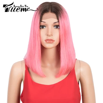 

Trueme 12 Inch Ombre Pink Front Lace Wig Brazilian Vigrin Hair Middle Part Lace Front Human Hair Wigs Cosplay Fashion Wig