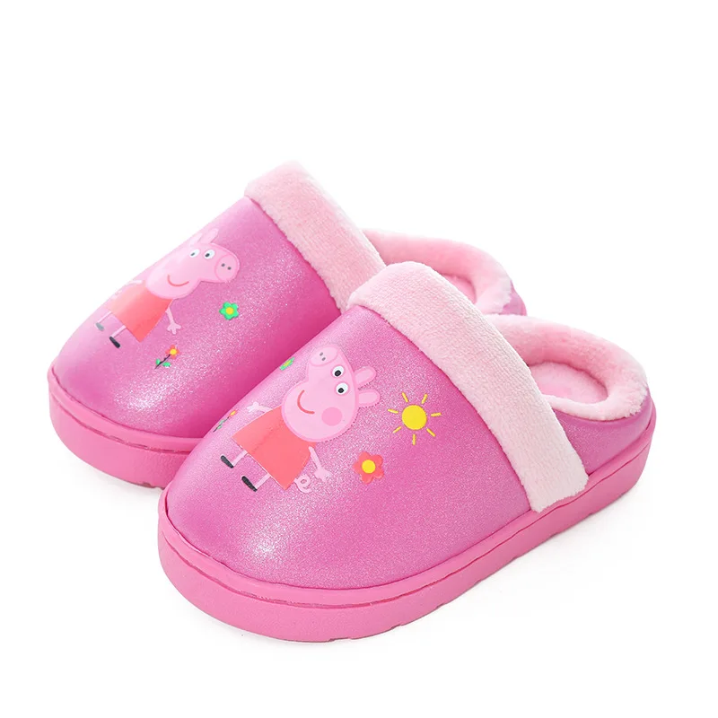 Белый Peppa Pig/Детские хлопковые тапочки; зимняя нескользящая обувь с мягкой подошвой; игрушечные фигурки из мультфильма; подарок на день рождения и Рождество - Цвет: Белый