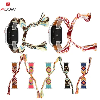 

AOOW Colorful Braided Rope Strap for Apple Watch 40mm 44mm 38mm 42mm Bracelet Band Watchband for iWatch 1 2 3 4 Folk Style Band