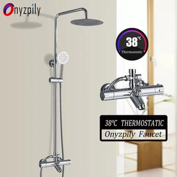 

Thermostatic Shower Set Mixer Valve Chrome Bath Shower Faucet 8'' 10'' Shower Dual Handles Hot Cold Water Tap Tub Spout Shower