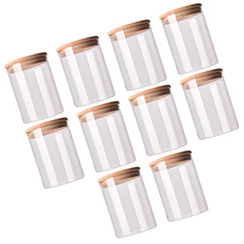 

10pcs Glass Sealed Can Food Storage Tank Bamboo Lid Tea Canister (Transparent)