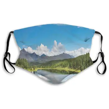 

Unisex Half Face Mouth Mask Face Masks Anti-Dust Face Windproof Ski,Mountain Landscape With Forest And Lake In Sunny Cloudy Sky