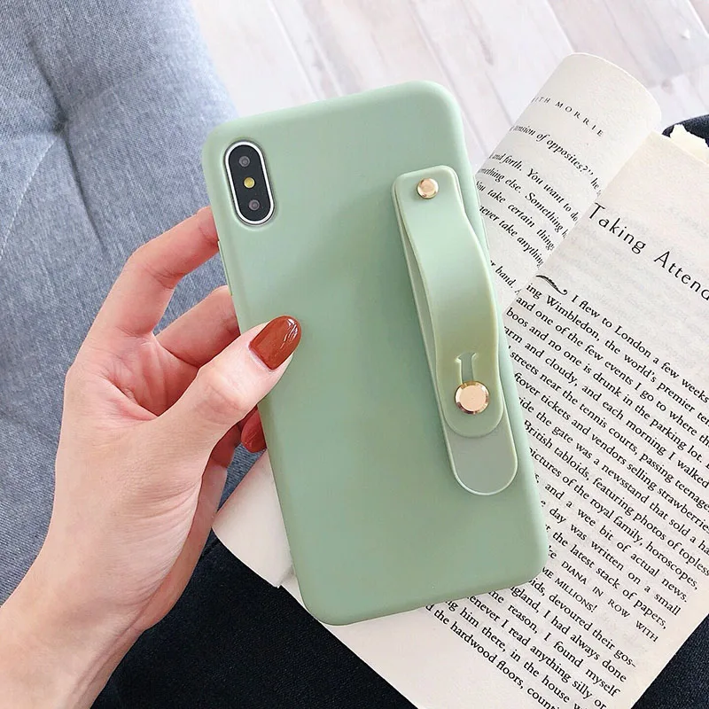 

Applicable for iPhone X Mobile Case Scrub tpu Wristband Stand for Apple XR Creative 7plus Anti-shock I8 6 6s 8 Plus Cases Cover