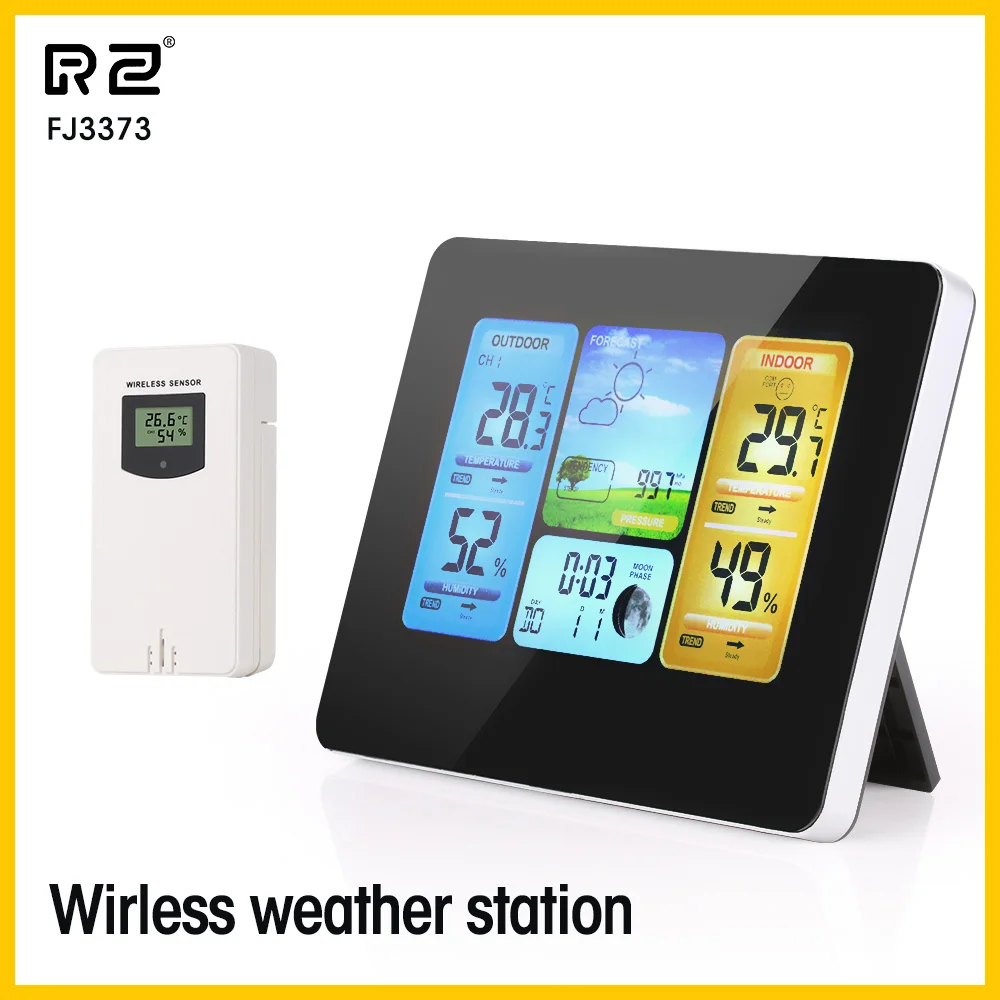 

RZ Digital Hygrometer Thermometer Room Outdoor Weather Station Wireless Sensor Barometer Forecast Alarm Clock