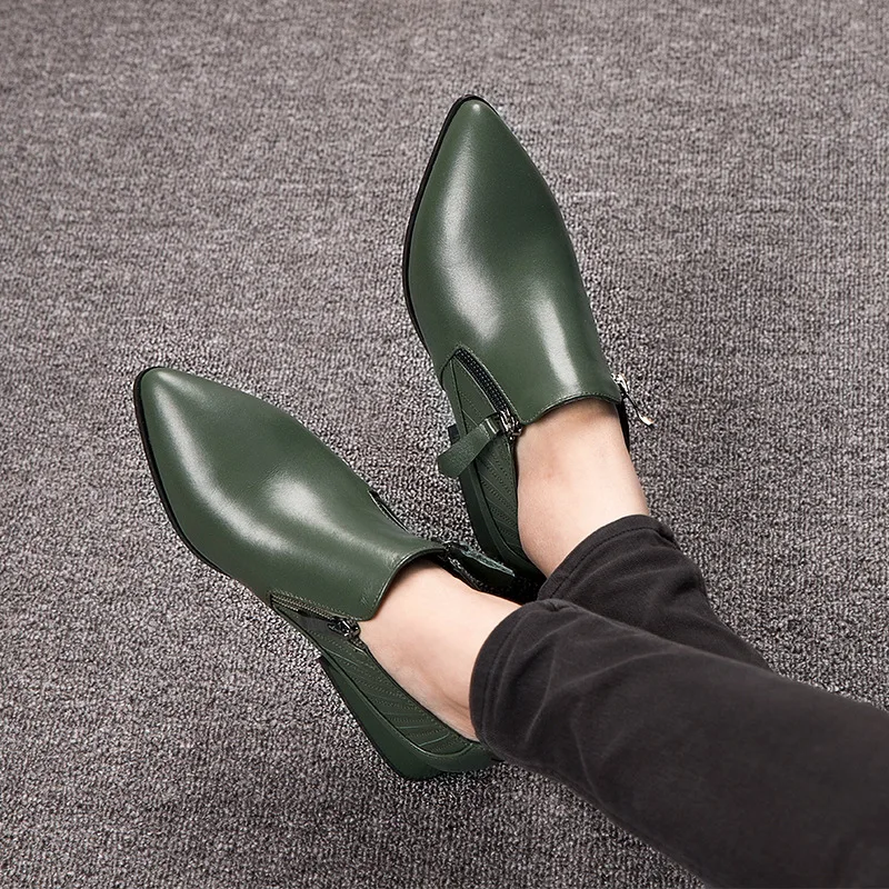 

2019 Spring New Style England Small Leather Shoes Chunky-Heel Shoes Women's Fashion Pointed Genuine Leather Versatile Semi-high