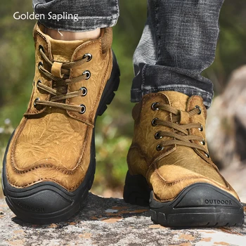 

Golden Sapling Winter Tactical Boots Men Genuine Leather Outdoor Trekking Shoes High Top Mountain Climbing Tooling Men's Sneaker
