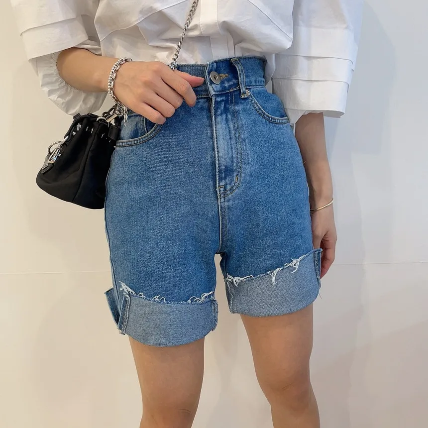 Mulher streetwear denim shorts novo 2021 verão