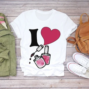 

Women 2020 Summer Fingernail Nail Art Love Ladies Print Lady T-shirts Top T Shirt Ladies Womens Graphic Female Tee T-Shirt