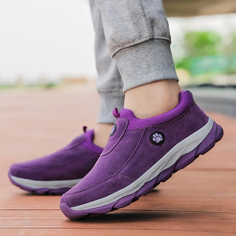 WomenNon-fleece TANTU/Мужская Спортивная повседневная обувь с низким вырезом теплая обувь для пешего туризма из коровьей замши и флиса для женщин, обувь для пешего туризма без шнуровки для пеших прогулок, кроссовки - Цвет: WomenNon-fleece