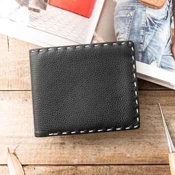 

New Leather Mini Purse Men's Short Wallet Handmade Cart Line Card Holder Business Driving License Wallet First Layer Cowhide Men