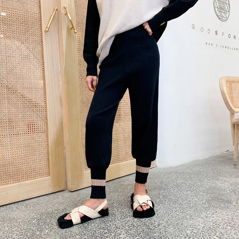 

Women Casual Harem Pants Loose Trousers For Women Knitted Pants Autumn Winter Solid Color Sweater Trousers