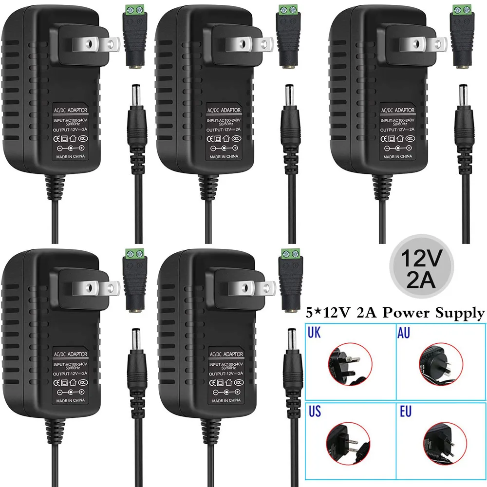 AC 100 V-240 V к DC 12V 2A 2000mA адаптер питания зарядное устройство с ЕС/США/Великобритания Разъем 5,5x2,5mm DC для 3528 5050 светодиодный полосы камеры