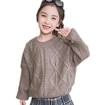 

New Baby Girls Sweaters Children Geometry Pattern Vintage Sweater Korean Style Loose Coats Knitted Pullover Girls Warm Clothes