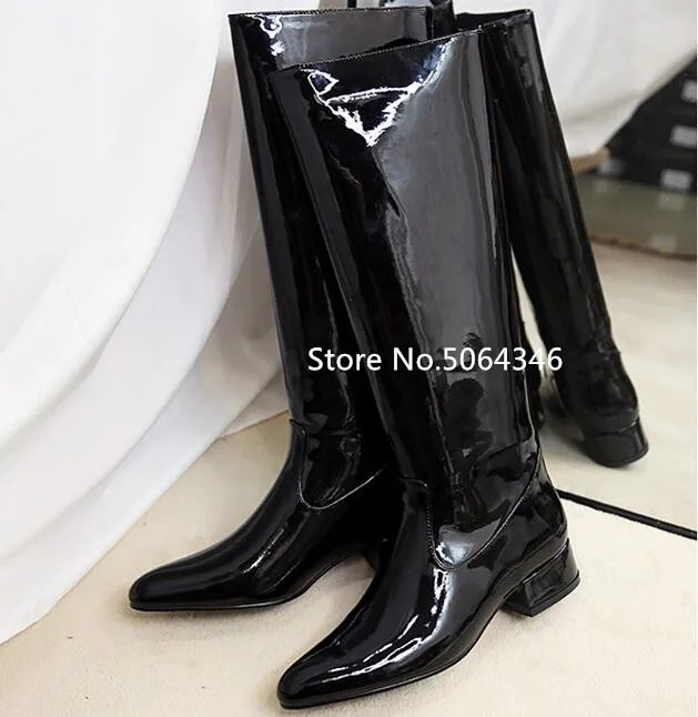 2019 nuevas botas negras de charol para mujer botas altas de Punta  puntiaguda Botas de lluvia deslizantes botas altas planas zapatos de mujer| Botas hasta la rodilla| - AliExpress