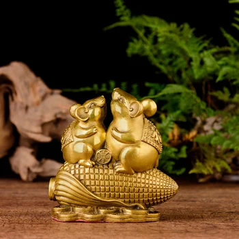 

Mouse Rats Statue Two Rats Standing on Corn Ingots Golden Wealth Figurine Home Decor Collectible Figurine Gift