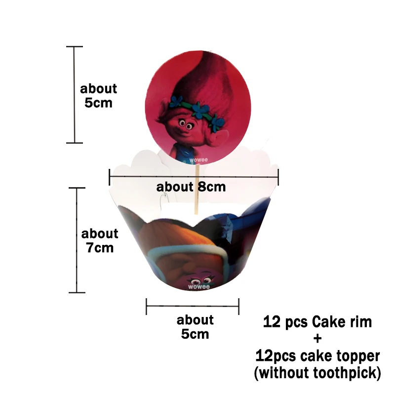 12Rim 12CakeTopper 6 шт с героями мультфильма «тролли» Бумага Шапки шапки вечерние принадлежности для душа ребенка Дети День рождения мультяшную тему вечерние украшения фестиваля вечерние свадебные сувениры - Цвет: 12Rim 12CakeTopper