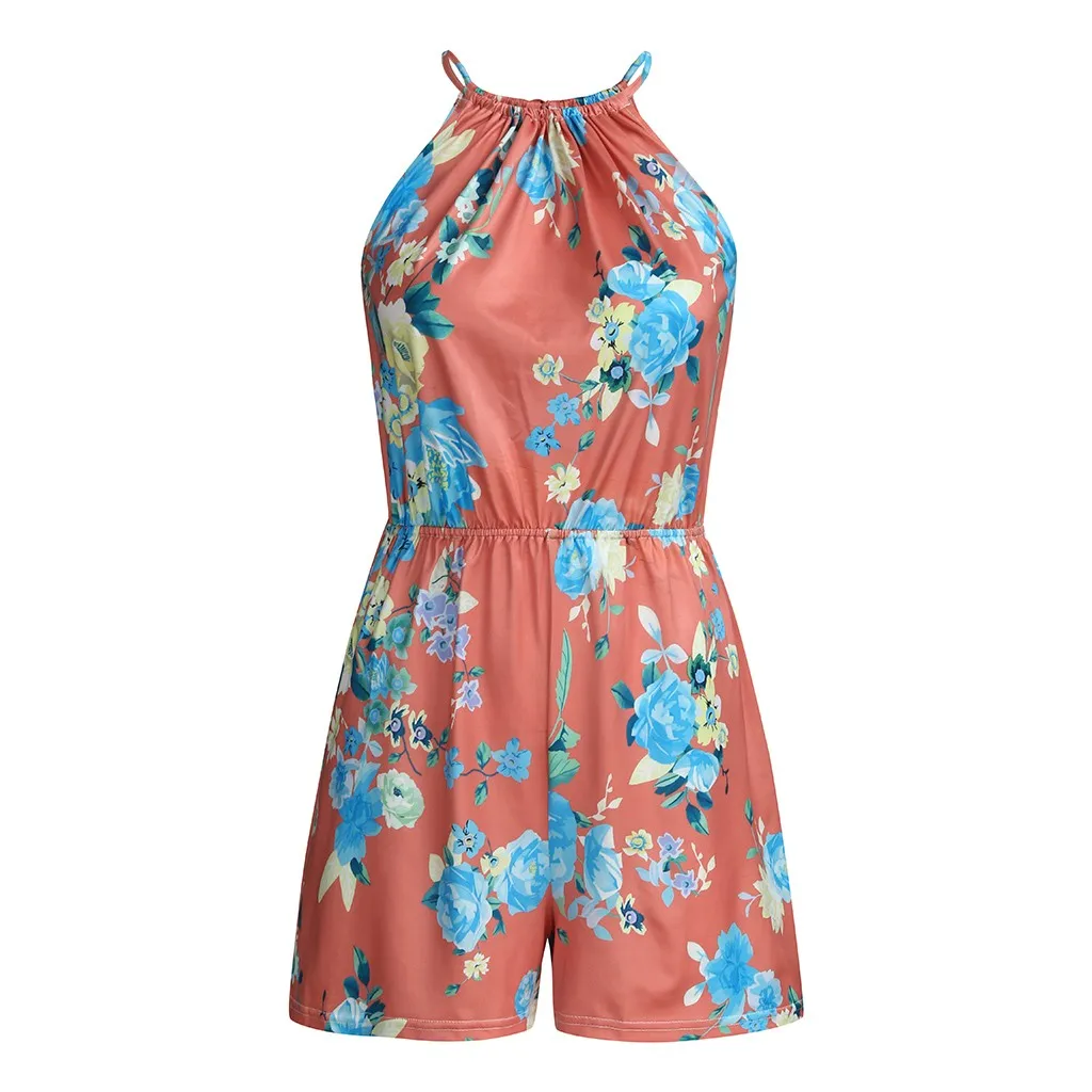 Летние винтажные женские комбинезоны VoguePlaysuit с принтом с открытыми плечами короткие комбинезоны VogueBoho пляжные короткие штаны комбинезон