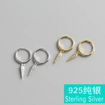 

Fashion popular Korean S925 sterling silver long triangle tip cone set white zircon personality drop triangle earrings brincos